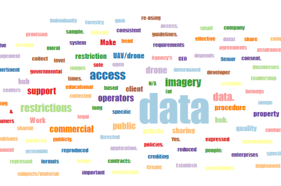 A word cloud showing sentiments expressed about the creation of an open drone community in Jamaica.