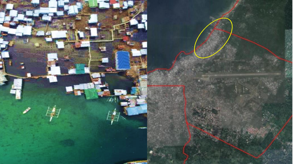 Figure 2. Left: Drone image of the damaged area in the Walled City; Right: Proximity of airport to fire incident area